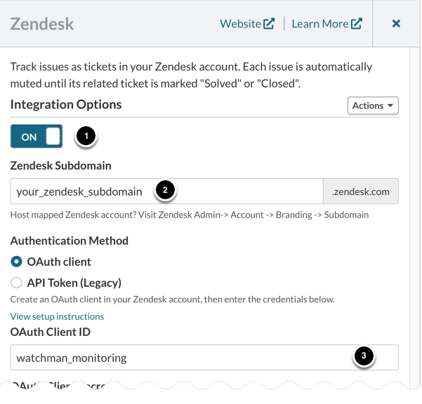 Enabling the Zendesk integration